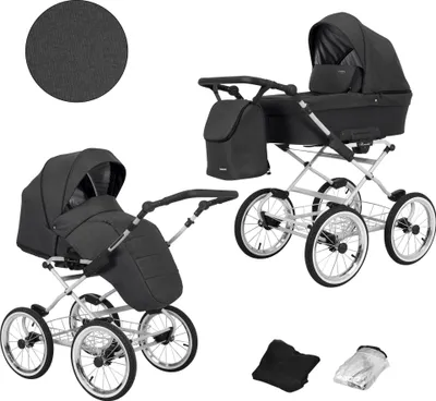 Produktbild von Kunert Romantic 2in1 Kinderwagen in Anthrazit mit Luftreifen und grauem Rahmen