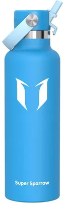 Produktbild von Trinkflasche Edelstahl Thermobecher 750 ml Himmelblau FlipFlow mit Strohhalm BPA-Frei