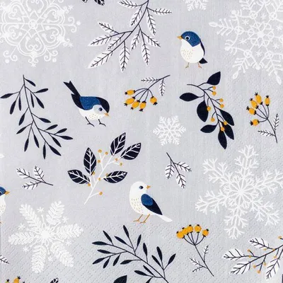 Produktbild von 20 Servietten Birds and Twigs - Blätter und Vögel Winter 33x33cm