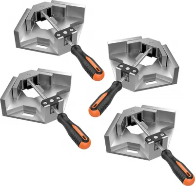 Immagine prodotto di 4x morsetto angolare a 90° in alluminio | morsa angolare a saldare per lavori di falegnameria | morsetto angolare per cornici | morsetto ad angolo retto per legno metallo | morsa angolare regolabile con impugnatura