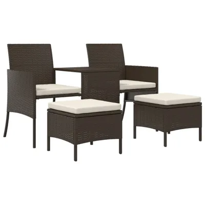 Produktbild von vidaXL Gartensofa 2-Sitzer mit Tisch und Hockern Braun Poly Rattan