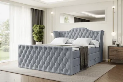 Produktbild von ALTDECOR Boxspringbett mit Fußteil, 2 Matratzen und Topper - 140x200 cm - VILA-Z KING - Grau Samt - Polsterbett mit, H3- und H4- Matratzen, Bettkasten und Lattenrost, Bett mit Stauraum