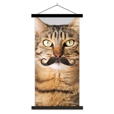 Produktbild von MuchoWow® Textilposter Katze - Schnauzbart - Hipster 60x120 cm mit schwarzem Rahmen - Magnete