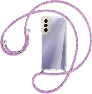 Produktbild von Handykette Backcover-Schutzhülle mit Band (Metall silberfarben) für Samsung Galaxy S21 5G - lila/rosa/blau