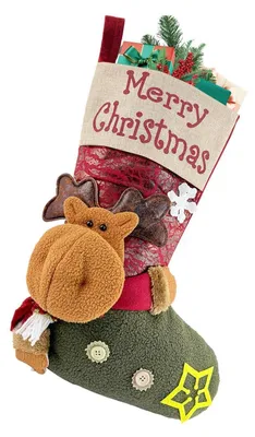 Produktbild von Nikolausstrumpf 47x29cm mit 3D Rentier Muster "Merry Christmas" Design Hängende Weihnachtsdekoration 1 Stück