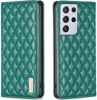 Produktbild von Galaxy S21 Ultra 5G Hülle, Elegant Bookstyle Flip Leder Kartenfächer Schutzhülle mit Ständer für Samsung Galaxy S21 Ultra 5G Grün
