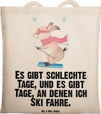 Produktbild von Mr. & Mrs. Panda Tote Bag Hase Skifahren - Transparent - Geschenk, Schultasche, Tasche, Einkaufstasche, Skisport, dokumententasche, Ski fahren, Jutebeutel, Skiwettbewerb