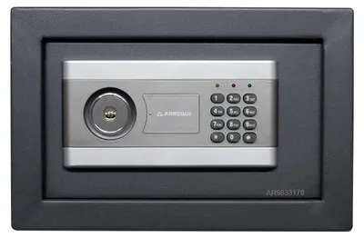 Imagen del producto de Caja fuerte electrónica con cerradura de llave – 7 litros de capacidad – Acero aleado – Gris – Caja fuerte empotrada – Almacenamiento seguro
