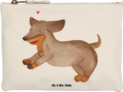 Produktbild von Mr. & Mrs. Panda Mäppchen Hund Dackel Größe M - Weiß - Geschenk, Federmappe, Waschtasche, Stoffbeutel, Hunde, Schlampermäppchen, Kosmetiktasche, Sprüche, Herz