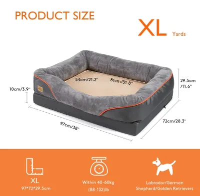 Productafbeelding van Hondenbed - XPET368Hondensofa - XLZachte fleeceSchuimvullingAfneembare hoesMachinewasbaarGrijs