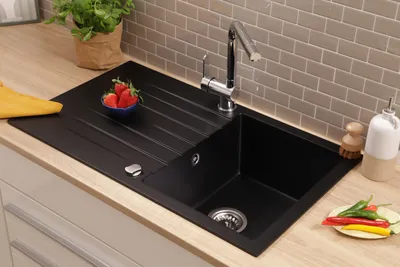 Produktbild von Küchenspüle Einbauspüle Spüle Granit Massiv 86 x 50 Schwarz Respekta Almonto