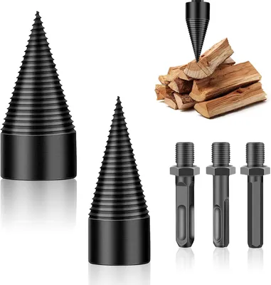 Produktbild von Bohrkegel Holzspalter Bohrer-Set, 32mm+42mm Holzspalter Bohrer mit 3 Bohrgriffe, Spaltholzkegel Holzspalterbohrer zum Holzspalten für Bohrmaschine