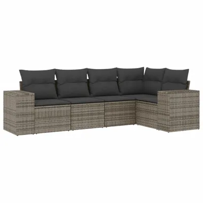 Produktbild von 5-tlg. Garten-Sofagarnitur mit Kissen Grau Poly Rattan
