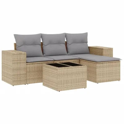 Immagine prodotto di vidaXL Set di divani da giardino 5 pezzi con cuscini Beige poly rattan