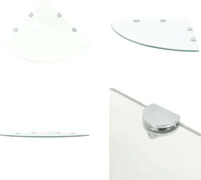 Produktbild von vidaXL Eckregal mit verchromten Halterungen Glas Transparent 45 x 45 cm - Eckregal - Eckregale - Eckablage - Eckablagen