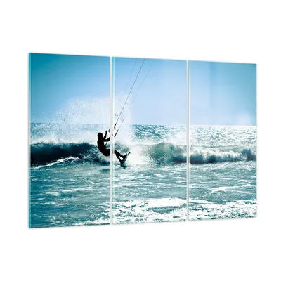 Produktbild von Bilder auf glas - Drachen-Surfen Wasser Ozean - 105x70cm - Glasbilder - Wandbilder - Kunstdruck - zum Aufhängen bereit - Wanddekoration aus Glas - Glas Bilder - Wandbild auf Glas - GCE105x70-2385