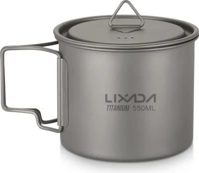 Obrázok produktu pre Lixada Titanium Pot Camping Portable Titanium Water Portable Mug Cup Folding Handle, 550 ml