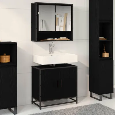Immagine prodotto di Maison Exclusive - Mobile lavabo nero, finitura effetto legno di quercia, dimensioni 65 x 33 x 60 cm
