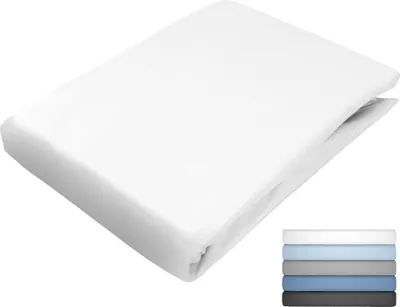 Produktbild von JACK Uni Spannbettlaken Satin 100x200 / 140x200 / 180x200 cm einfarbig Spannbetttuch viele Farben, Farbe:Weiß, Größe:180x200cm Spannbettlaken