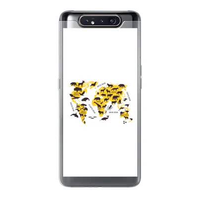 Produktbild von MuchoWow® Handyhülle Schutzhülle Hülle für Samsung Galaxy A80 Weltkarte - Tiere - Gelb Silikon Softcase Handy Hülle - Schutzdeckel