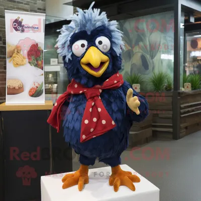 Produktbild von Maskottchen REDBROKOLY Kostüm mit Huhn und Parmesan in Marineblau gekleidet in ein Hemd mit Knöpfen und Schals