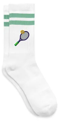 Produktbild von Spreadshirt Stickerei Tennisschläger Gestreifte Tennissocken, 42-46, Weiß/Mint