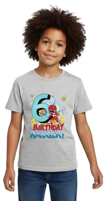 Produktbild von Spreadshirt Power Rangers Geburtstag 6. Jahre Kinder T-Shirt, 122/128 (7-8 Jahre), Grau meliert