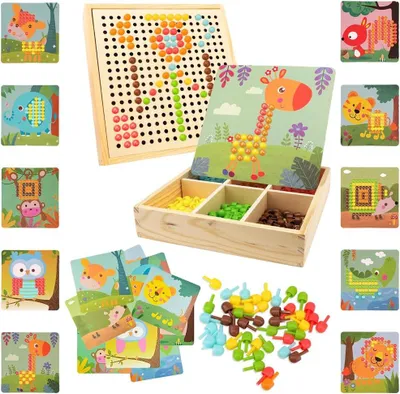 Productafbeelding van Mozaïek Steekspel - Educatief Steekspel van 2 - 5 Jaar - Knutselset Voor Kinderen - Pegboard met 240 Steekkralen - Montessori Speelgoed