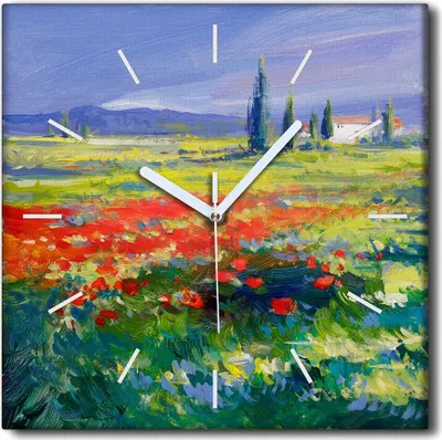 Produktbild von Coloray Uhr auf Leinwand 30x30 cm Wand Uhr Dekoration Wohnzimmer Segeltuch weiße Zeiger -Naturwiesenlandschaft.