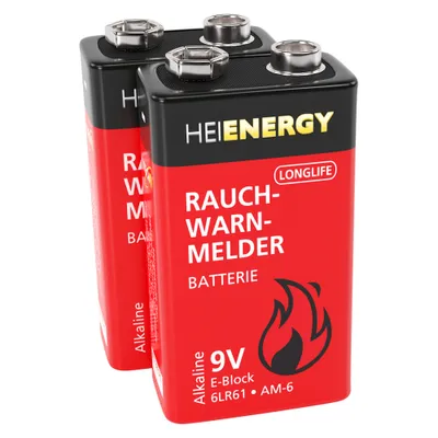 Produktbild von Alkaline 9V-Block 2er Pack für Rauchwarnmelder, Longlife; 6LR61