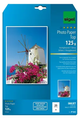 Produktbild von SIGEL IP663 Inkjet Fotopapier Top, hochglänzend, 125 g/m², A4, 25 Blatt