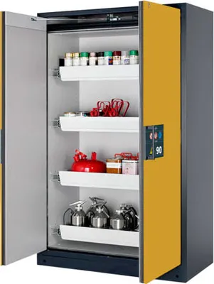 Produktbild von Gefahrstoffschrank - 1.953x1.193x615 mm - 3 Auszugswannen - Stahl - Front goldgelb