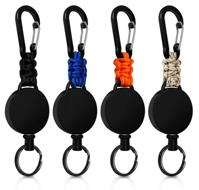 Image de Porte-clés extensible, lanière extensible à 4 maillons, porte-clés extensible avec porte-carte d'identité et câble en acier de 60 cm (noir + beige + bleu + orange)