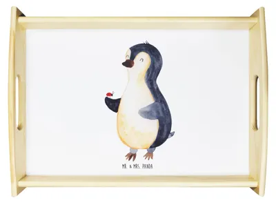 Produktbild von Mr. & Mrs. Panda tablett für bett Pinguin Marienkäfer - Weiß - Geschenk, holz serviertablett, Deko, Glück, Liebe, Dekotablett, Kleine Wunder, Servierplatte, Aufmerksam