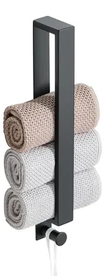 Image de Porte-serviettes sans perçage, noir, avec crochets, autocollant, barre porte-serviettes sans perçage, porte-serviettes d'invités 40 cm pour la salle de bains et la cuisine