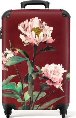 Produktbild von NoBoringSuitcases.com® Koffer Handgepäck Trolley Rollkoffer Kleine Reisekoffer mit 4 Rollen - Blumen - Pflanzen - Farben - Rot - Vintage - Cabin Size < 55x40x23 cm & 55x40x20 cm - Fotokoffer - Kabinenkoffer - BoardgepäckHandgepäck Koffer 55x35x20 cm, 36L,