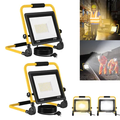 Immagine prodotto di VA-Cerulean, faretto LED da 100W, set da 2, luce bianca fredda (6500K), grado di protezione IP66, ideale per cantieri