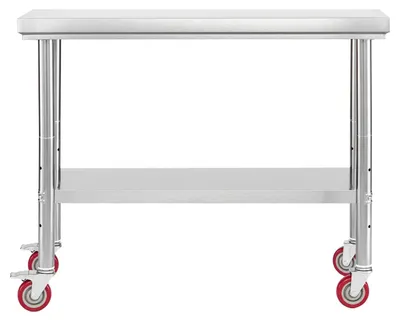 Produktbild von Edelstahltisch, 60 x 90 cm, Arbeitsfläche für die Lebensmittelzubereitung mit Rollen, Küchentisch mit verstellbaren Arbeitsflächen unterhalb der Tischplatte für Großküchen, Restaurants, Hotels und Werkstätten, für den Außenbereich
