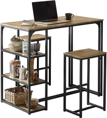 Obrázek produktu pro Sada k barovému stolu – 2 židle – béžová – 110 x 61 x 97 cm