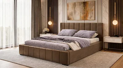 Produktbild von Nero Polsterbett 120x200 cm, Doppelbett mit Bettkasten, Velourstoff Braun