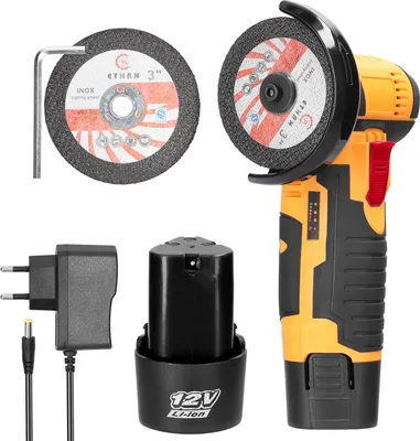 Produktbild von Mini Winkelschleifer, 12V Akku-Winkelschleifer mit 2 Batterien, 2 Trennscheiben,1 Ladegerät, 19500 U/min, fuer Keramikfliesen, Holz, Stein und Stahl