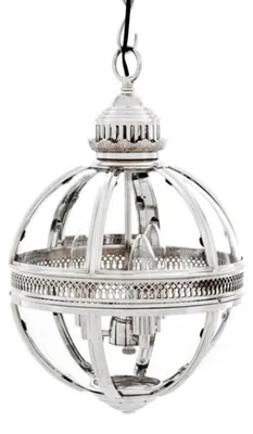 Produktbild von Casa Padrino Barock Hängeleuchte vernickelt Kugel Silber Durchmesser 30 cm, Höhe 50 cm - Barock Schloss Lampe Leuchte Laterne
