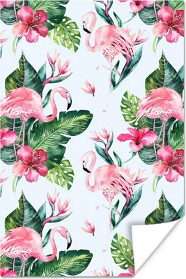 Produktbild von MuchoWow® Poster Muster - Blätter - Flamingo 60x90 cm - Wanddekoration