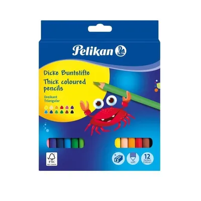 Image de Pelikan 700160 Pelikan Crayons de couleur triangulaires Jumbo, étui carton de 12 pièces