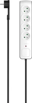 Image de Multiprise, 4 prises, prot. contre surtens., connect. plat, 1,5 m, nr/blc
