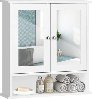 Produktbild von GOPLUS Spiegelschrank Badschrank Badezimmerspiegelschrank mit Zwei Türen, Wandschrank Bad, Hängeschrank