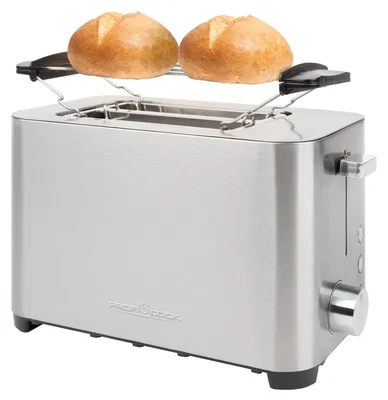 2-Scheiben-Toaster, extra breite Schlitze, Brötchenaufsatz, RVS
