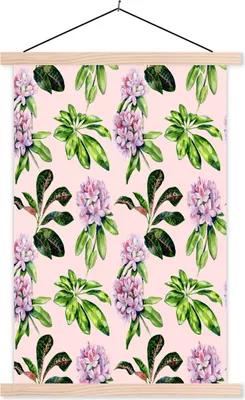 Produktbild von MuchoWow® Textilposter Blumen - Hortensie - Collage 120x180 cm mit holzfarbenen Rahmen - Textil-Plakat