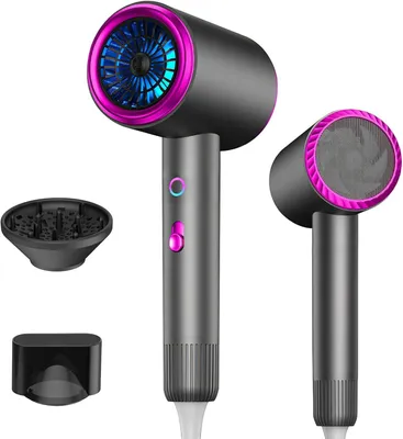 Produktbild von Ionen Haartrockner 2400W mit Diffusor & Konzentrator, Leiser Profi Föhn, Klappbar, Leicht, 3 Temperaturstufen, Anti-Frizz für Alle Haartypen