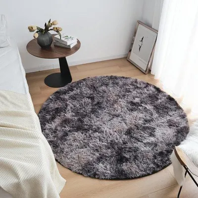 Image de Tapis rond en velours épais Unyqoos®, 80 cm – doux et lavable, peluche de 4 cm, base antidérapante, gris foncé/noir, idéal pour le salon et la chambre